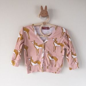 MilkBarn Organic Cotton Deer Fawn Print Cardigan Peach Pink Baby Sz 6-12m